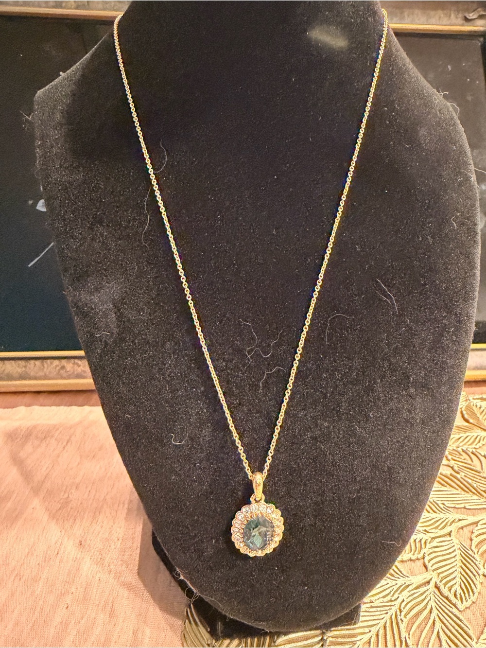 Rose Gold-Tone Pendant Necklace with Blue Center Stone